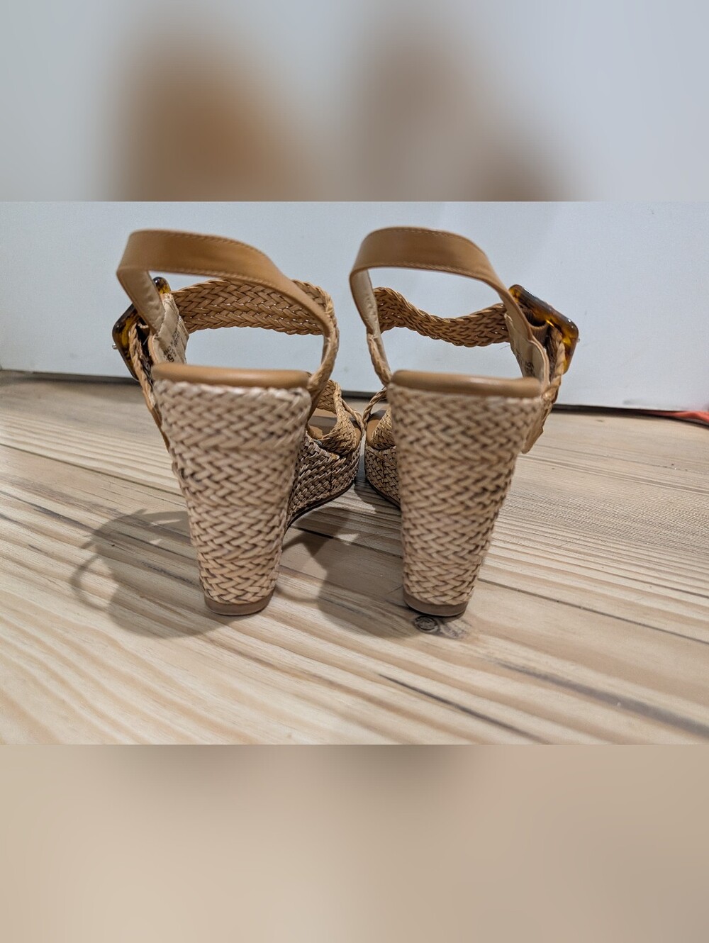 CL by Laundry Tan Braided Platform Wedge Sandals with Tortoiseshell Buckle - Picture 4 of 7